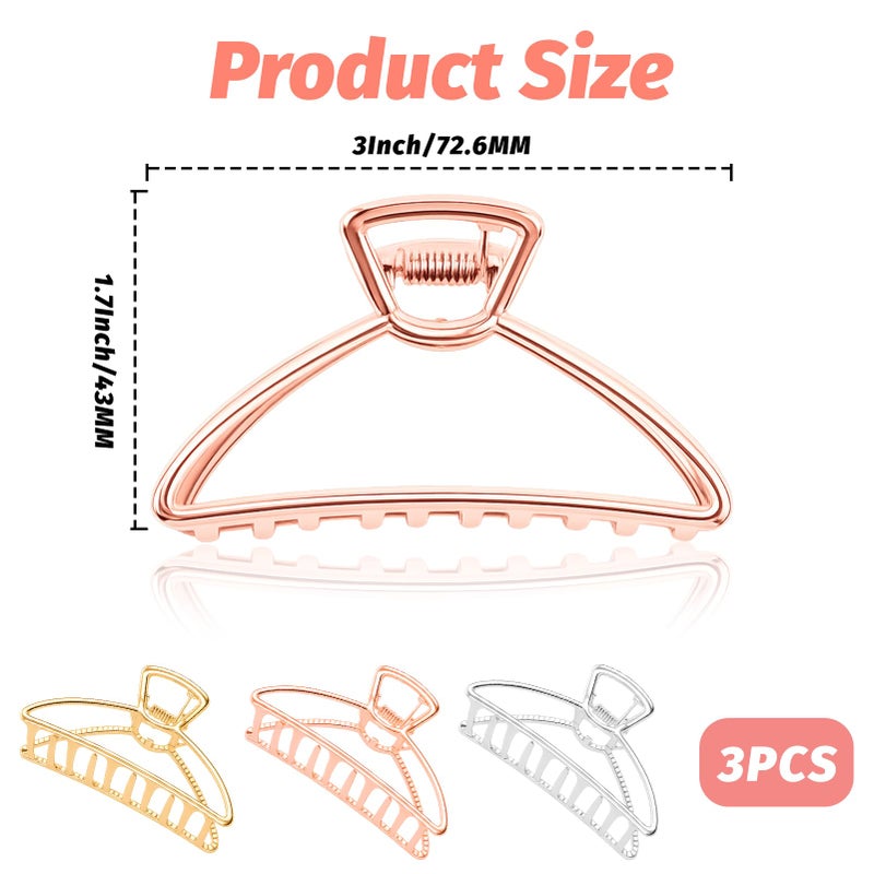 VinBee Metal Hair Clips for Women Hair Claw Clips Medium for Thick Hair 3 Pack (Silver + Gold + Rose Gold) - Image 2